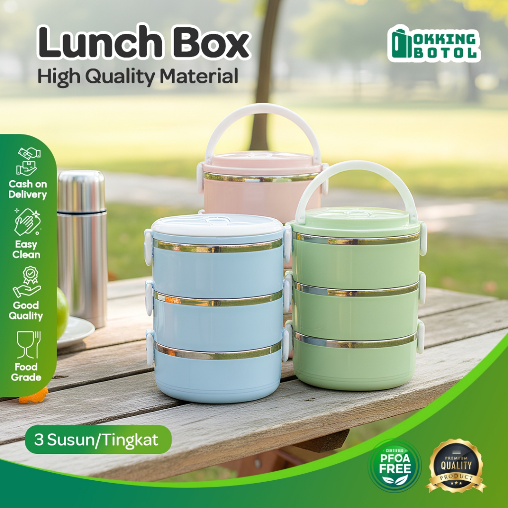 Jual Rantang Polos 3 Susun Elegan Lunch Box Tempat Bekel Wadah Bekal ...