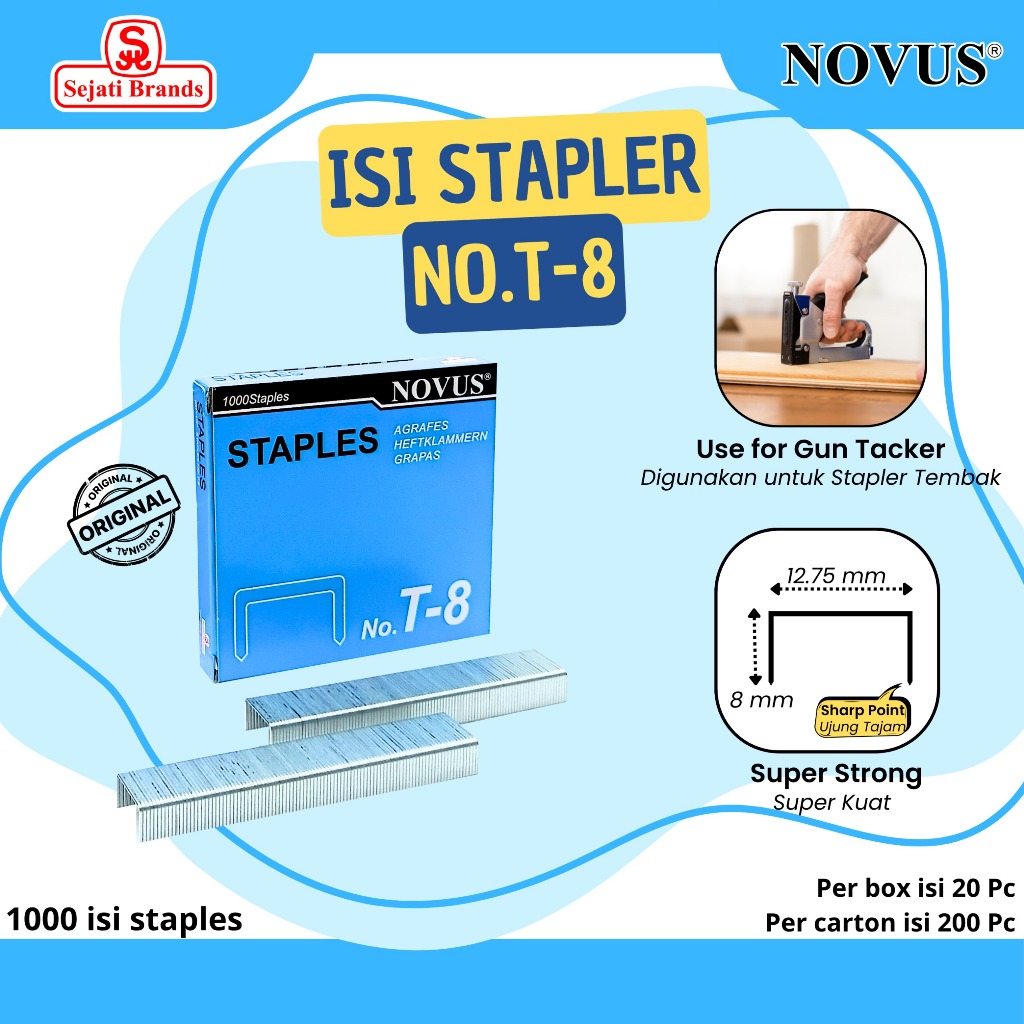Jual NOVUS Isi Stapler No.T-8 | Isi Staples 8 mm | Isi Stapler Gun ...