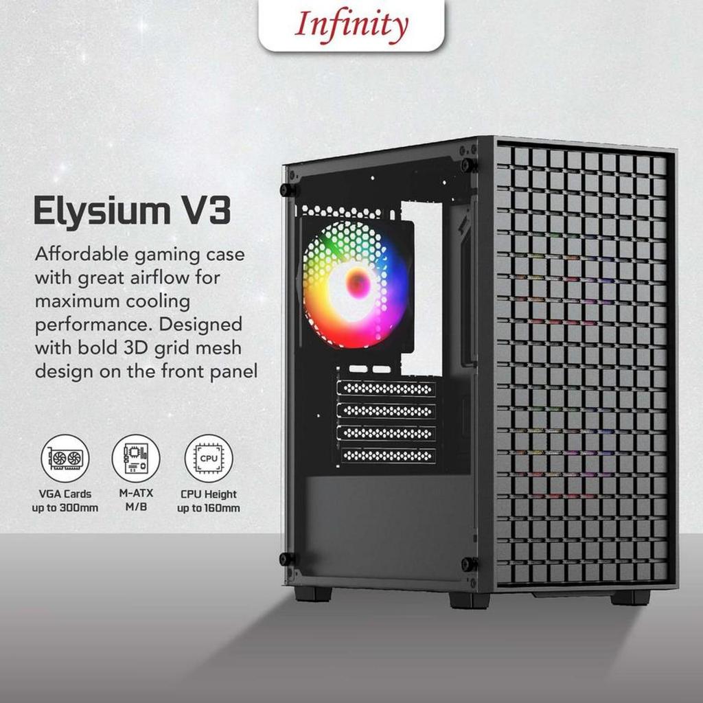 Jual Infinity Elysium V3 Casing Pc Gaming M-ATX Include 3 Fan RGB ...