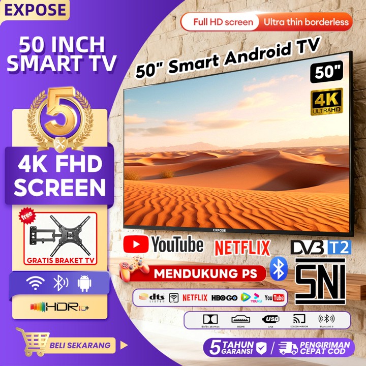 Android TV 50 inch Smart TV 4K 12 TV LED WIFI 55 inch Smart TV Televisi HDMI/WIF