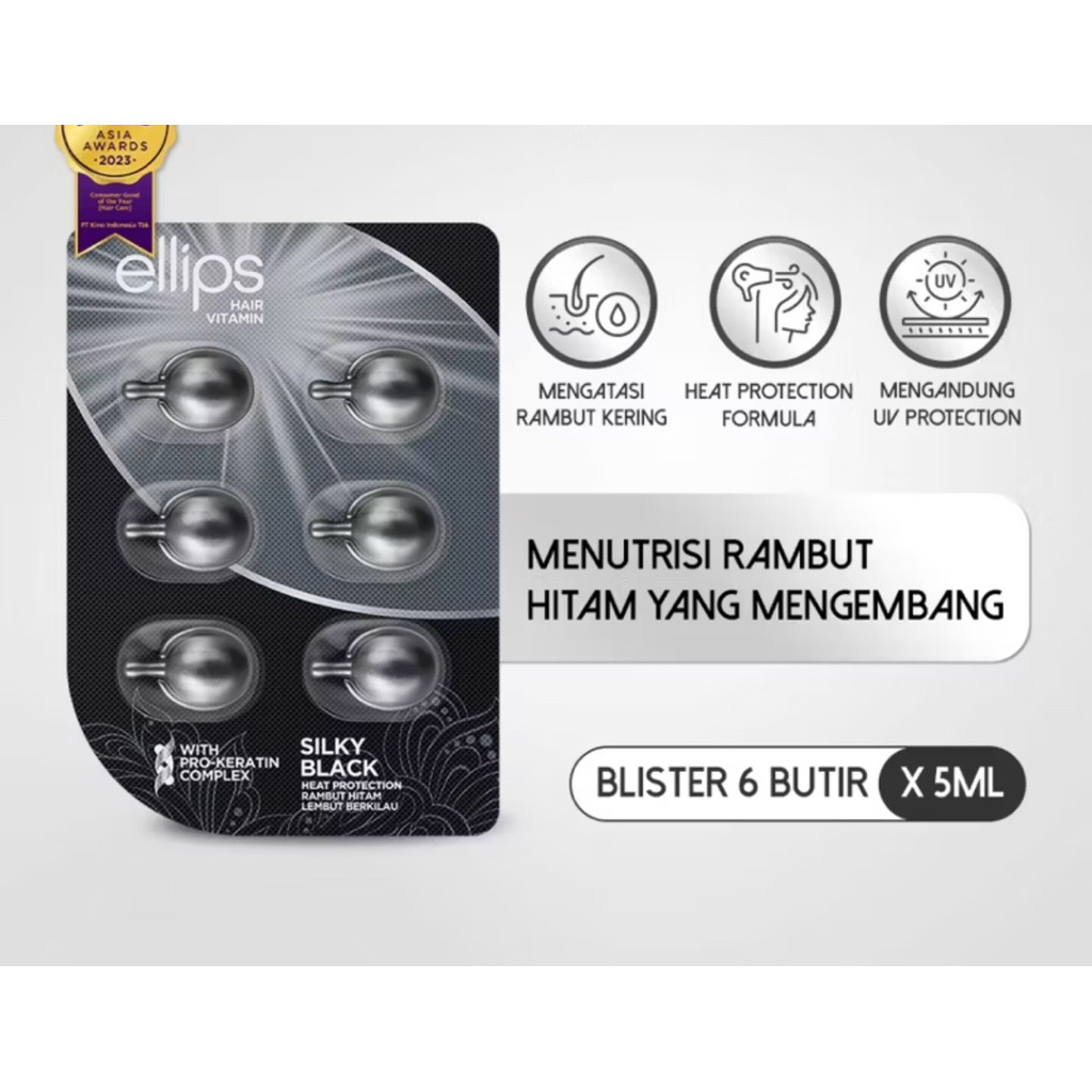 Jual Ellips Hair Vitamin Pro Keratin Silky Black Blister Isi 1ml x 6 ...