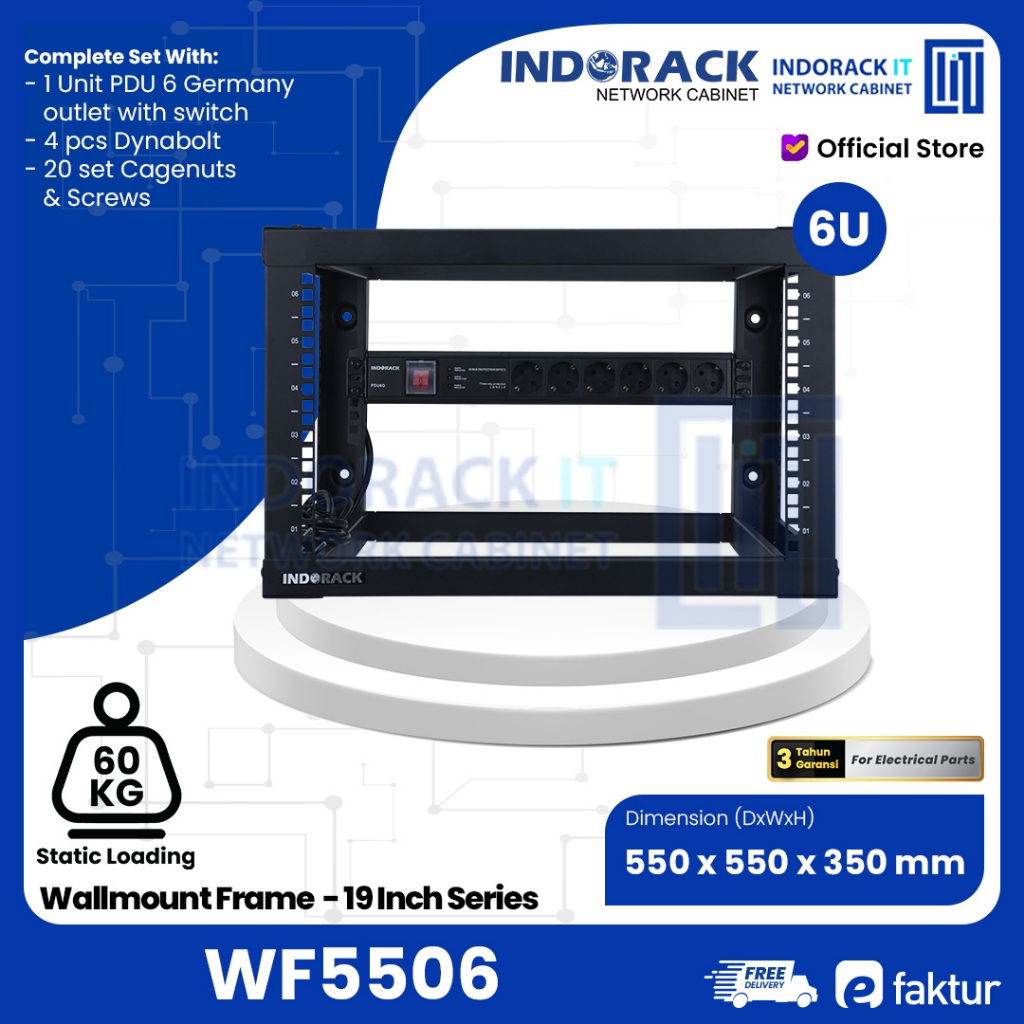 Jual INDORACK Wallmount Frame WF5506 6U Depth 550mm Wallmount Rack Rak ...