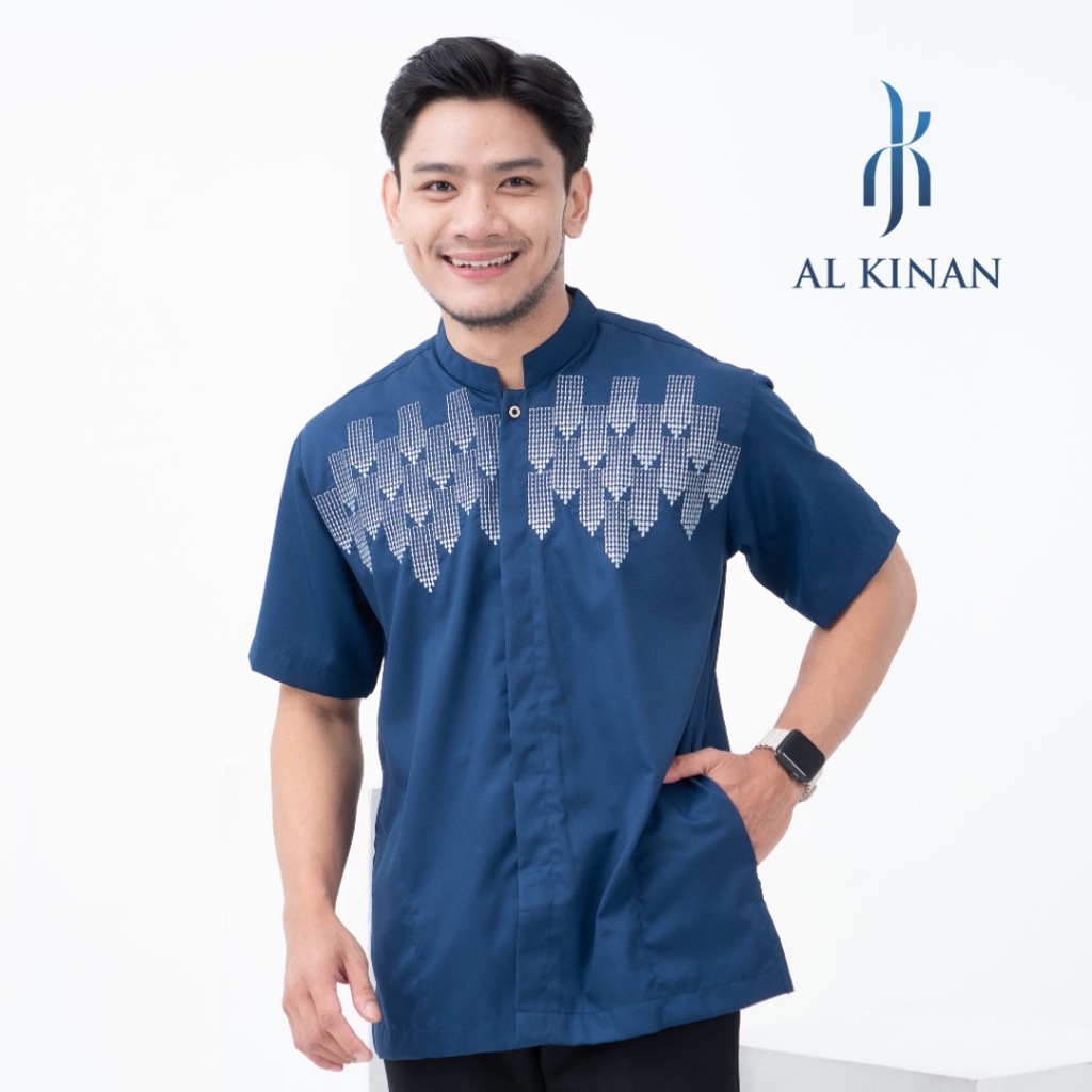 AL kinan baju koko muslim pria bordir lengan pendek katun toyobo warna hitam abu navy coksu
