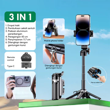 Tongsis Selfie Tripod 3 In 1 Extendable Grip Tripod Mini Selfie Stick Tongsis Tripod Bluetooth
