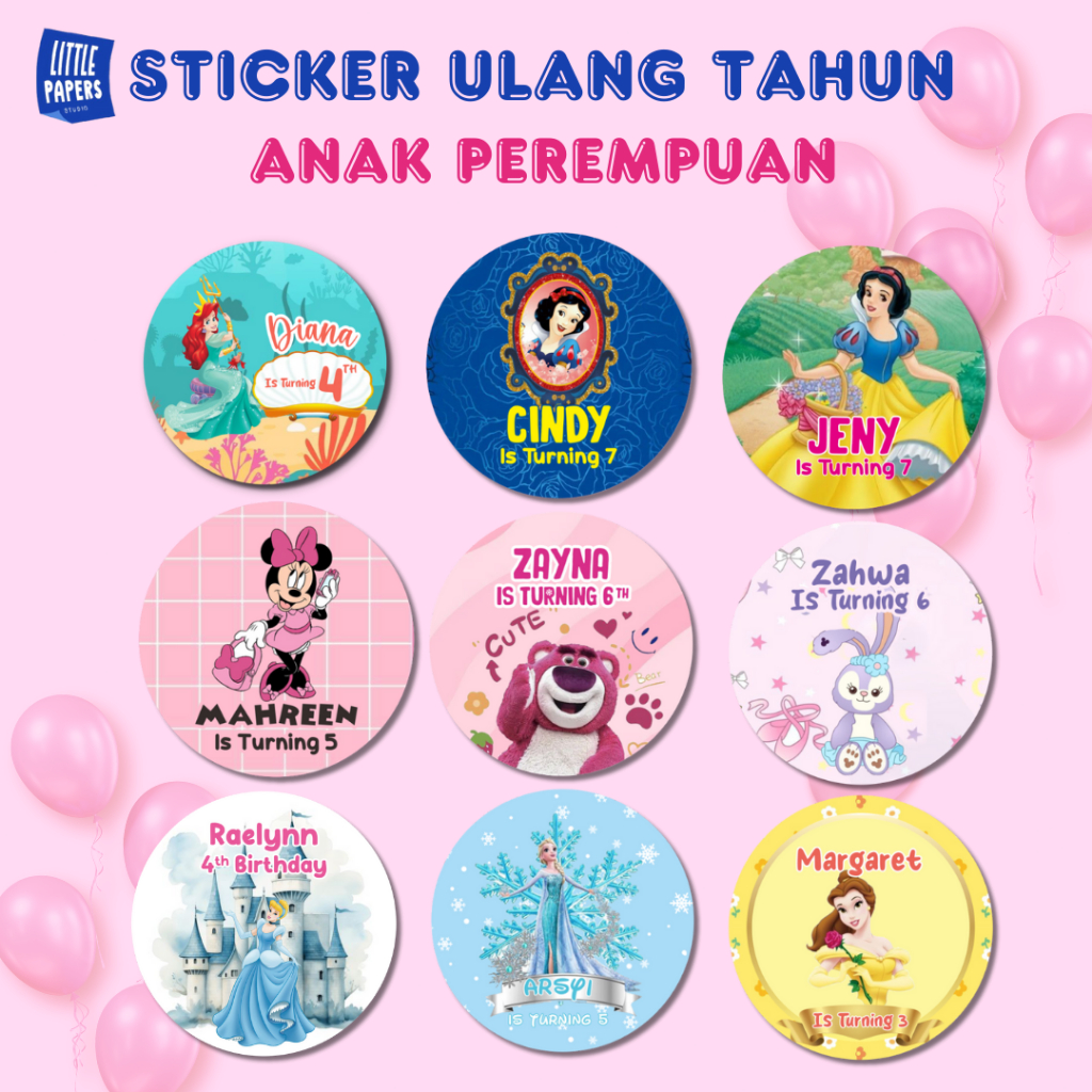 Jual Sticker Ulang Tahun Anak Free Custom Nama Perempuan Birthday ...