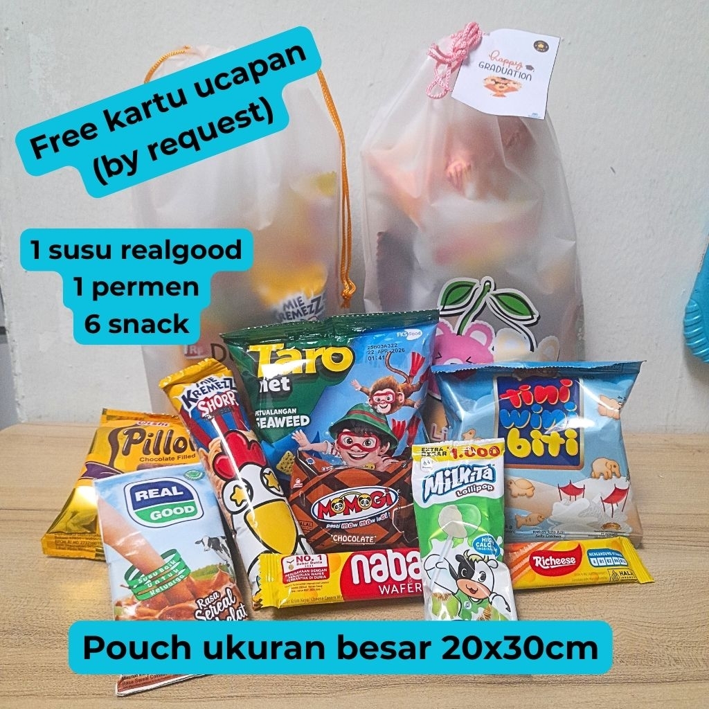 Jual Paket Snack Kemasan Pouch Besar 20x30cm isi 8 Snack dengan Susu ...