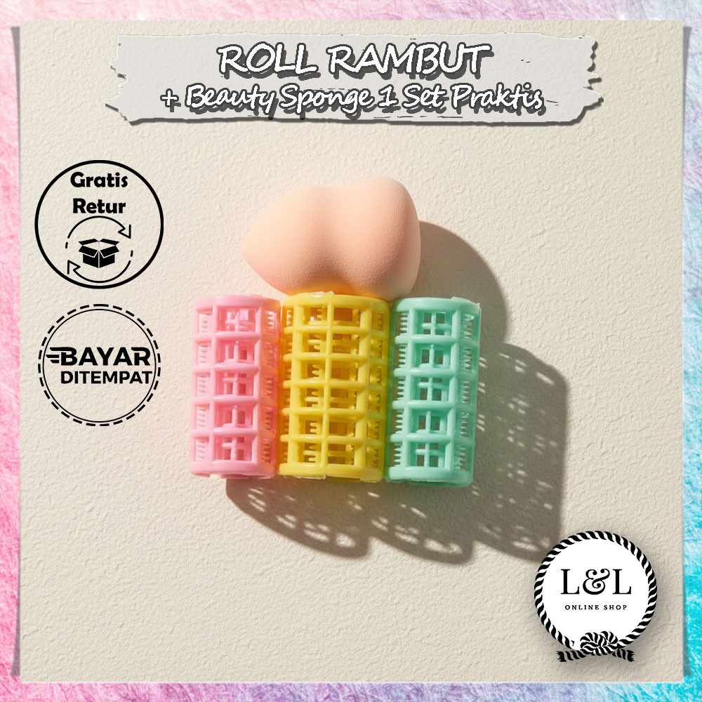 Jual Roll Rambut + Beauty Sponge Set Praktis Untuk Styling Dan Makeup ...