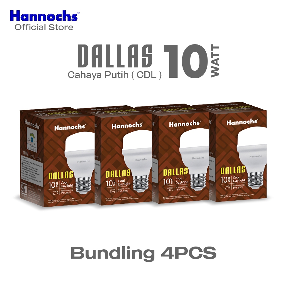 Hannochs Lampu Bohlam LED Dallas 10W Cahaya Putih Paket Isi 4pcs