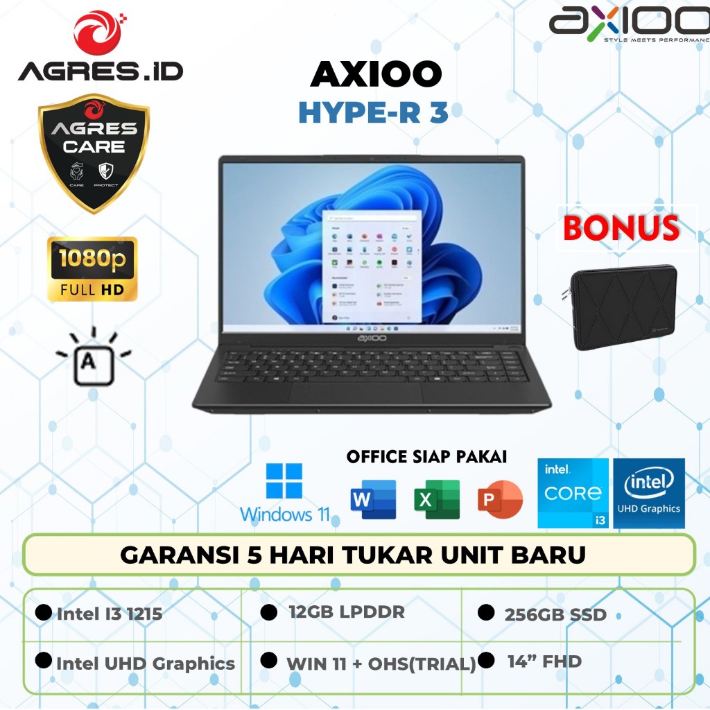 Jual Laptop Axioo Hype R3 I3 1215 Ram 12GB Ssd 256GB Win 11 14