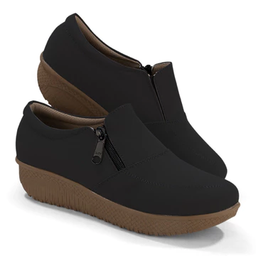 Sepatu Wanita Korean Style Dewasa Fashion Flat Shoes Empuk Tebal Resleting Sintetis Hitam