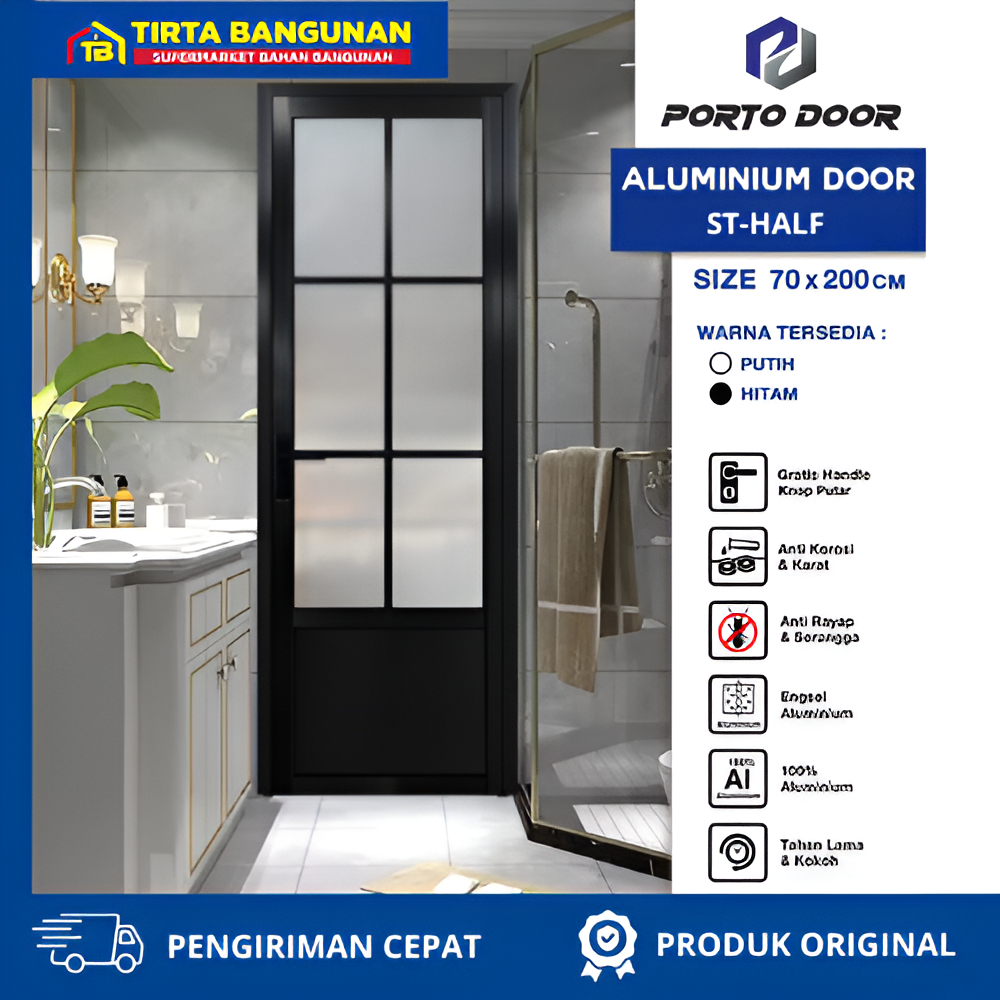 PORTO DOOR ST - HALF PINTU ALUMUNIUM PINTU KAMAR MANDI RUANGAN 70 X 200 CM