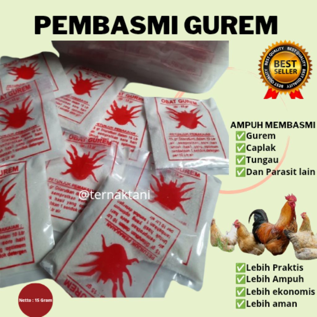 Jual OBAT GUREM AYAM PEMBASMI GUREM, CAPLAK, TUNGAU DAN PARASIT LAINNYA ...
