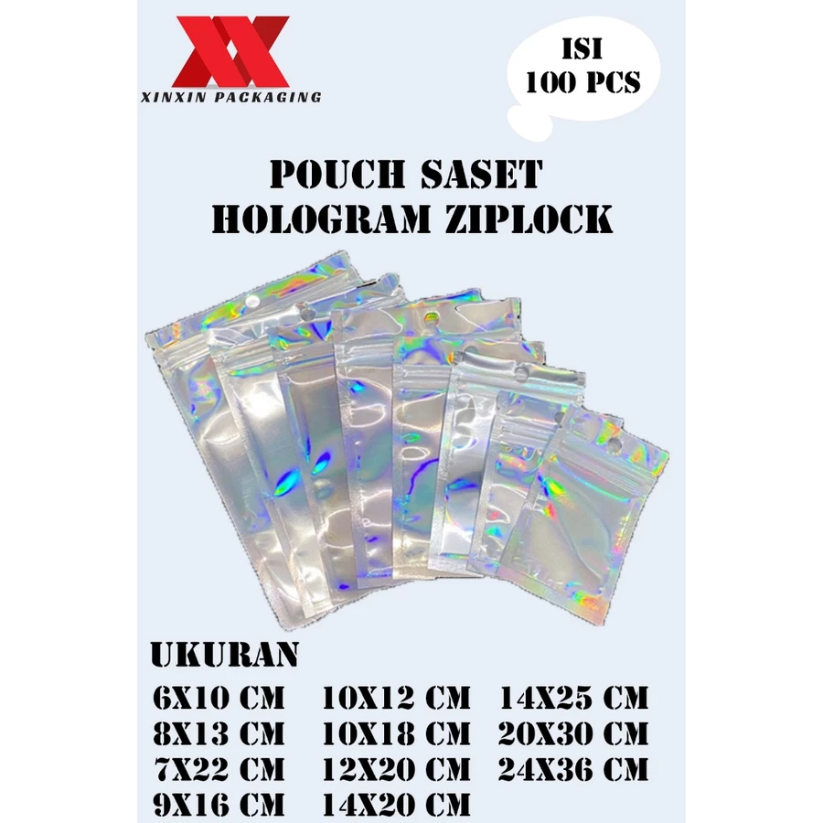 100 Pcs Kemasan Saset Pouch Laser Hologram Ziplock