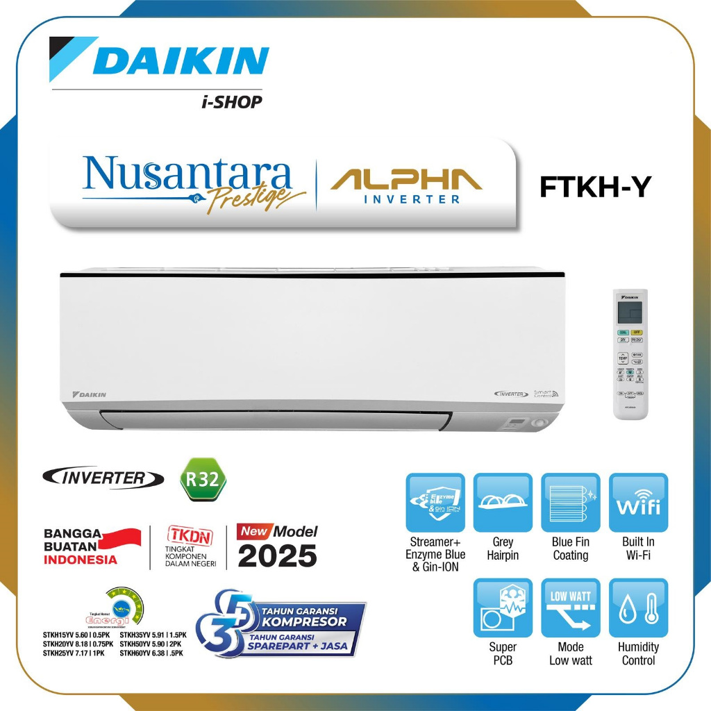 Jual AC DAIKIN ALPHA INVERTER 1 PK FTKH25YV Nusantara Prestige - Blue ...