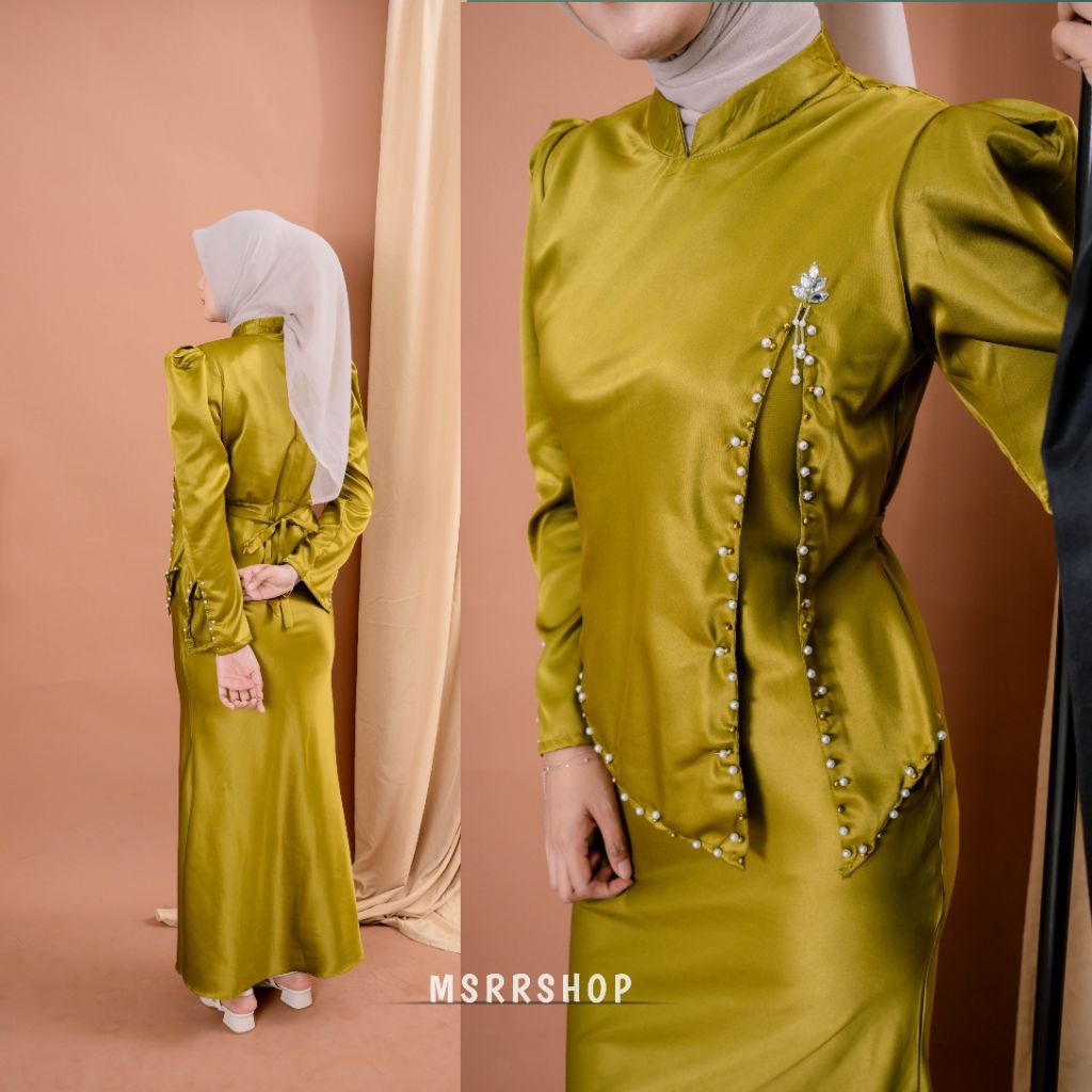 Aveline Dress Satin Silk Premium Wanita Kondangan Muslim Body Fit Gamis Simpel Elegan Full Payet
