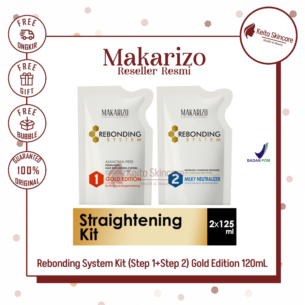 Jual MAKARIZO Professional Rebonding System Kit (Step 1+Step 2) Gold ...