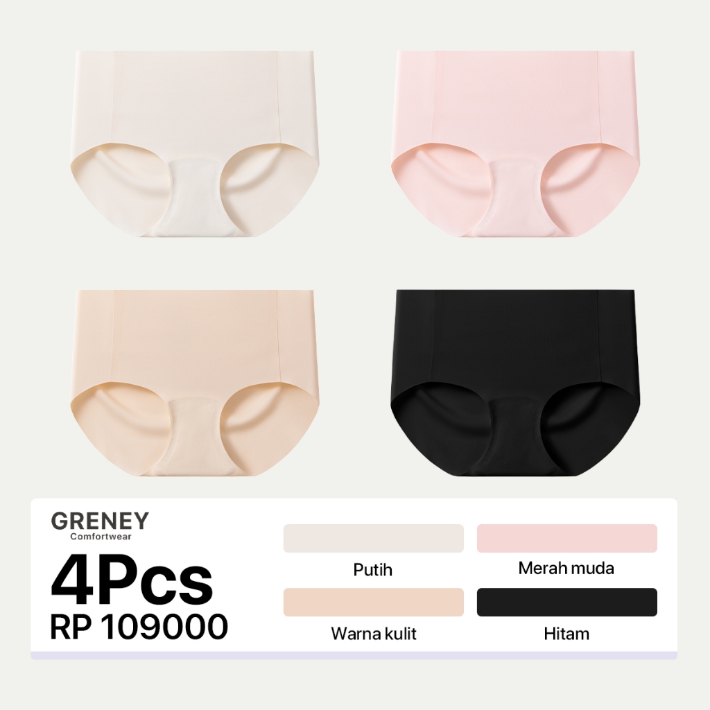 GRENEY-Gbras-Paket Celana Dalam (4PCS) CD Adem Seamless Celana Dalam Wanita Panties Sexy Warna Random-89634
