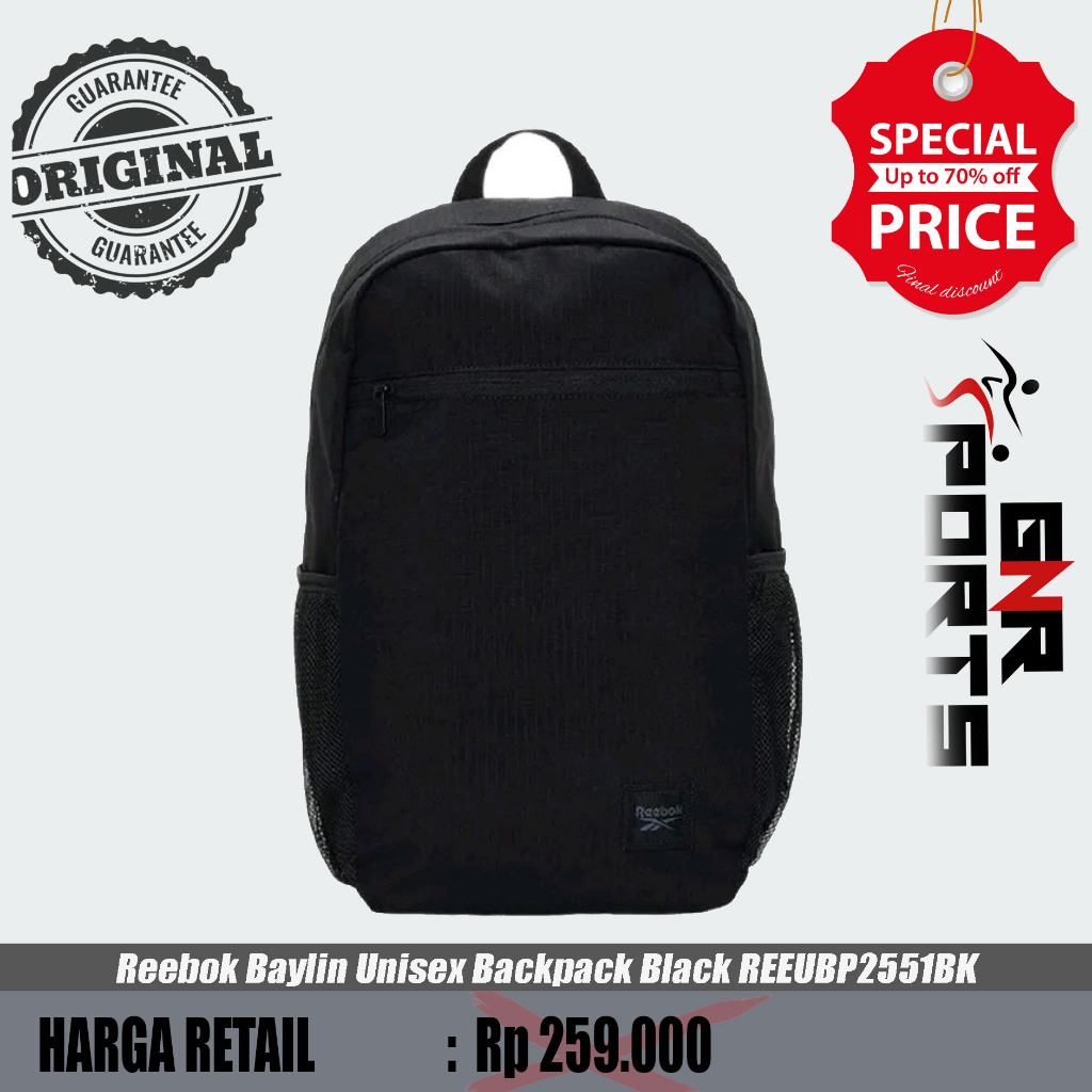 Jual Tas Reebok Baylin Unisex Backpack Black REEUBP2551BK Original 100% ...