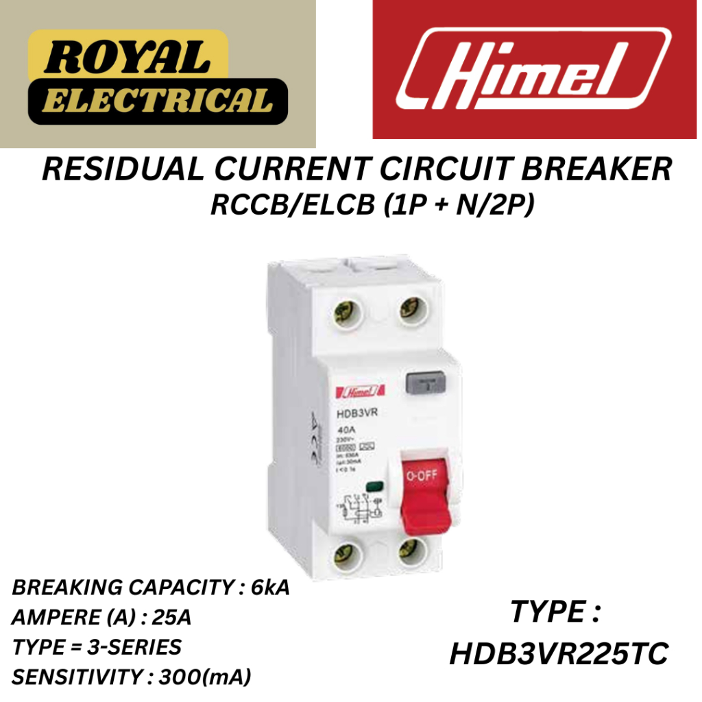 Jual HIMEL MCB / RCCB / HDB3VR SERIES / 6kA / 1P+N/2P / 300mA / 25A ...