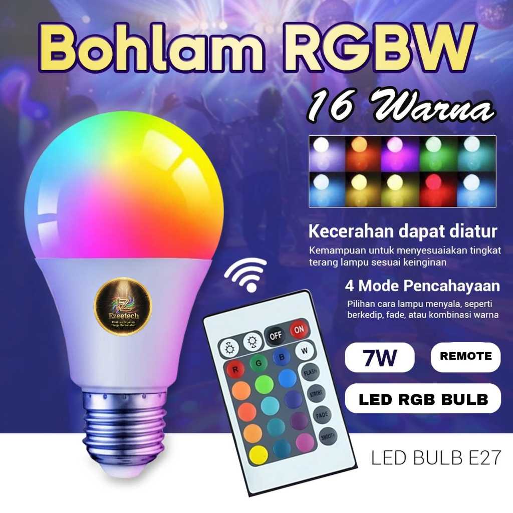 Jual RGBW LED Bulb 7W / Lampu Bohlam LED RGB Remote Control 16 Warna ...