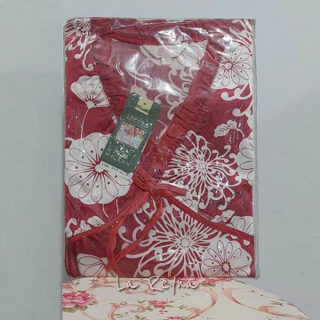 Piyama Lengan Panjang Satin Halus Model V Neck Flower PY001