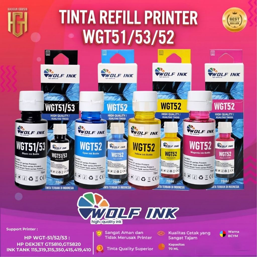 Jual WOLF INK 1 Set 4 Warna Tinta GT52 GT53 GT51 Original Compatible ...