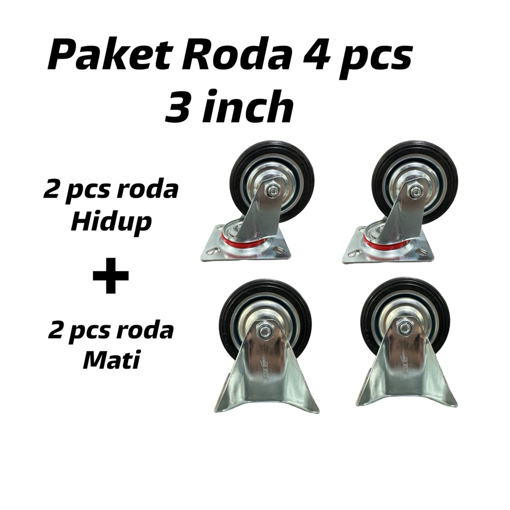 Jual Paket roda troli 4 pcs 3 inch hidup mati roda caster roda gerobak ...