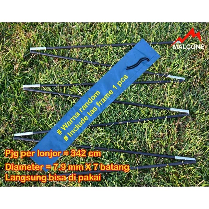 Spart part tiang tenda 342 cm 2-3 org  (diameter 7,9mm x 7 btg = 342 cm, Hrg tsb hy dpt = 1 lonjor)