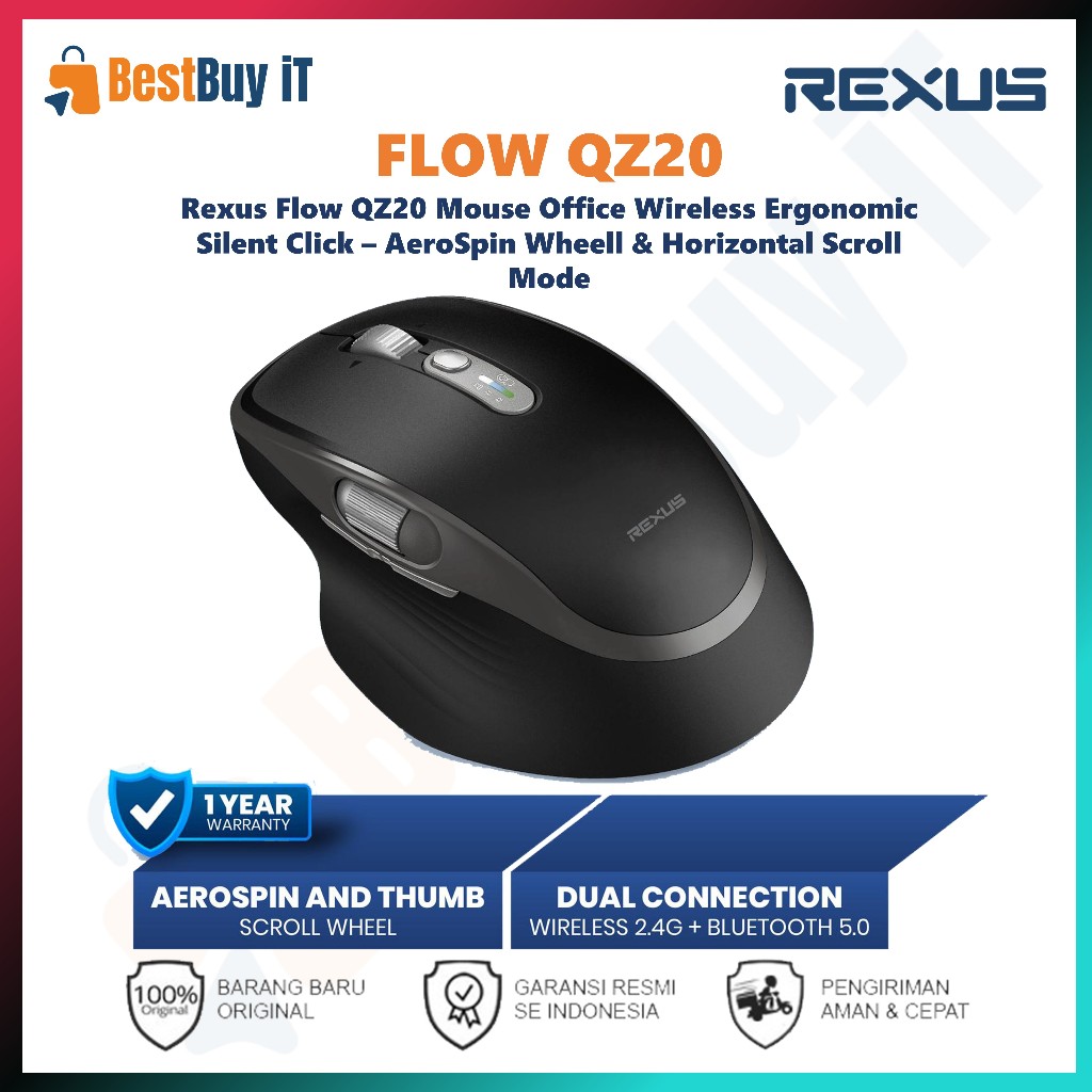 Jual Rexus Flow QZ20 Mouse Office Wireless Ergonomic Silent Click ...