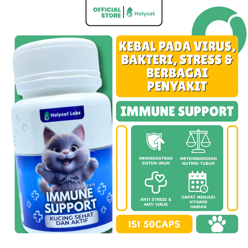 Holycatlabs Immune Support Vitamin Imun Kucing Anti Virus isi 50 Kapsul