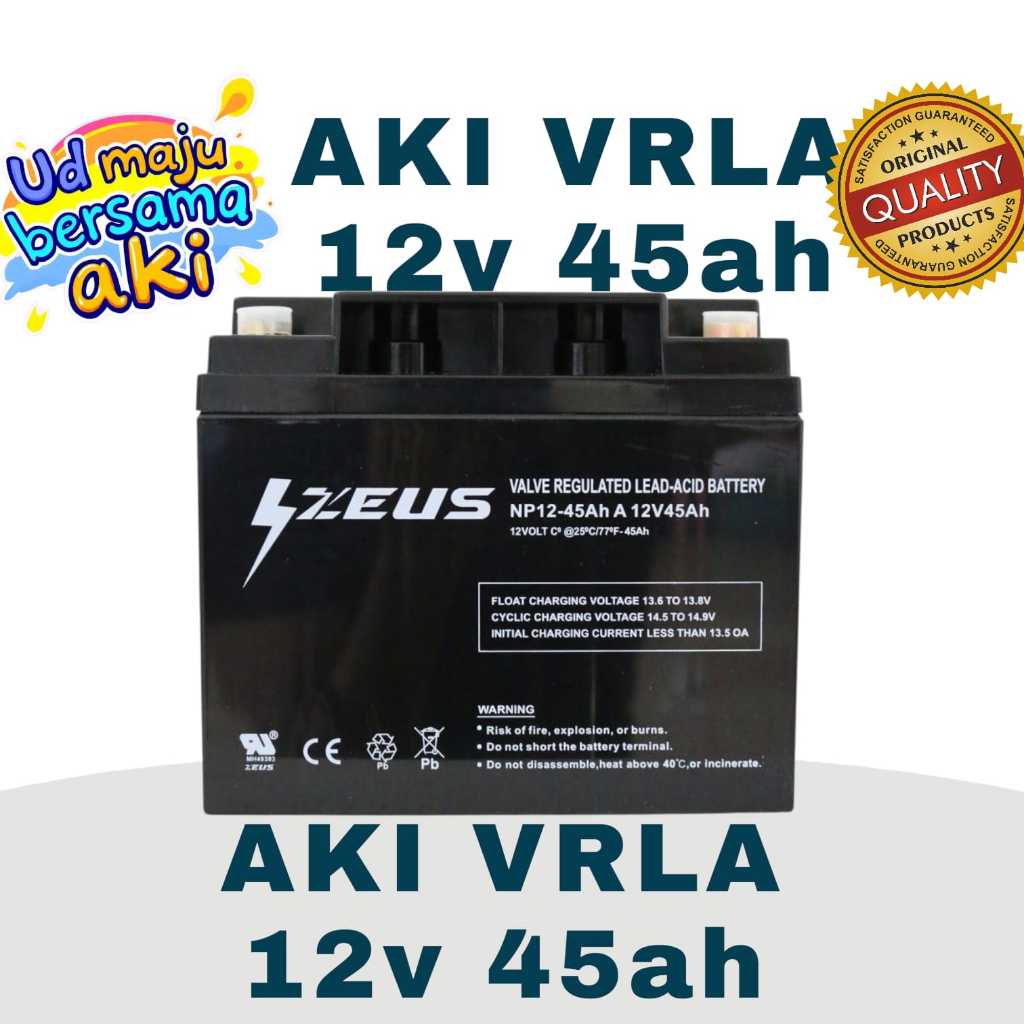 Aki Vrla Ups 12v 45ah ZEUS Aki Solar Panel 12v 45Ampere AKI PJU (Penerangan Jalan Umum) 12V 45AH)