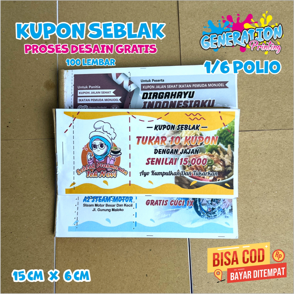 Jual KUPON SEBLAK BISA CUSTOM ISI 100 LEMBAR UK 1/6 GENERATION PRINTING ...