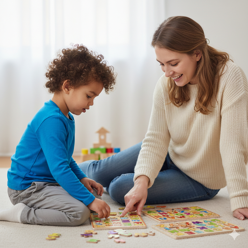 Koleksi puzzle kayu varian huruf dan angka untuk media belajar anak di rumah