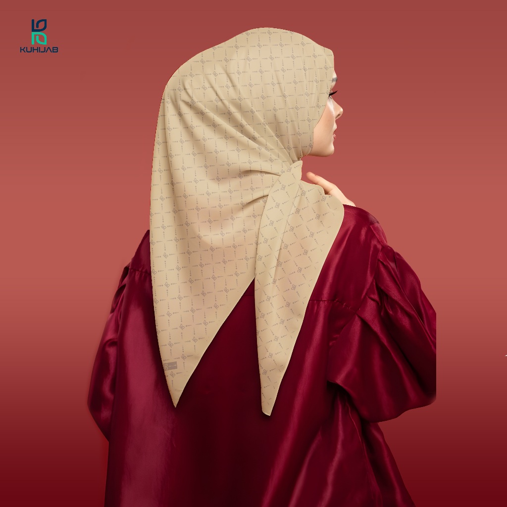 KUHIJAB Monogram Series Jilbab Motif Floral Kerudung Segi Empat Hijab Scarf Bahan Voal Laser Cut