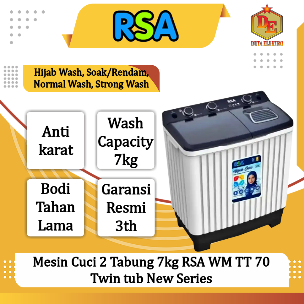 Jual Mesin Cuci 2 Tabung 7kg RSA WM TT 70 Twin tub New Series | Shopee ...