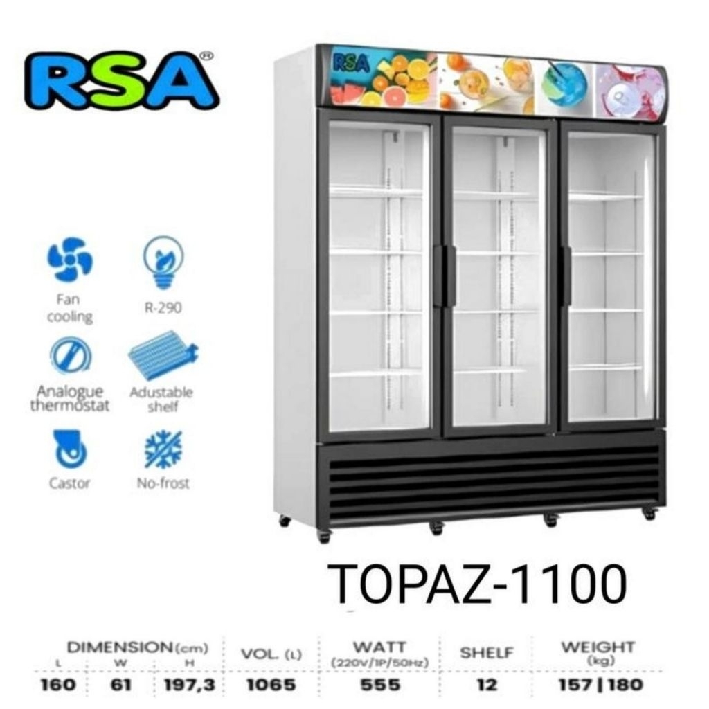 Jual SHOWCASE 3 PINTU RSA TOPAZ 1100 1065LITER | Shopee Indonesia