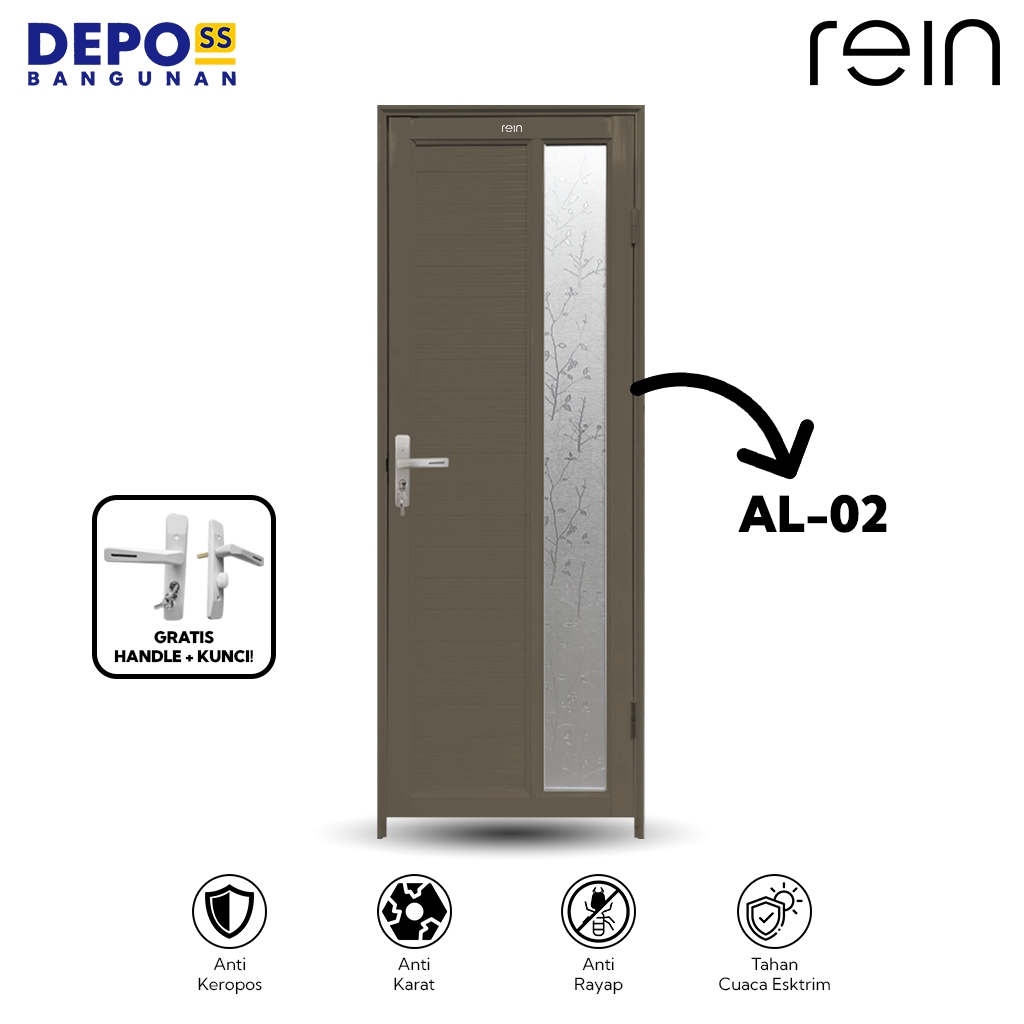 Rein Pintu Kamar Mandi WC Toilet AL-02 Aluminium Kaca Motif Ukuran 70x200