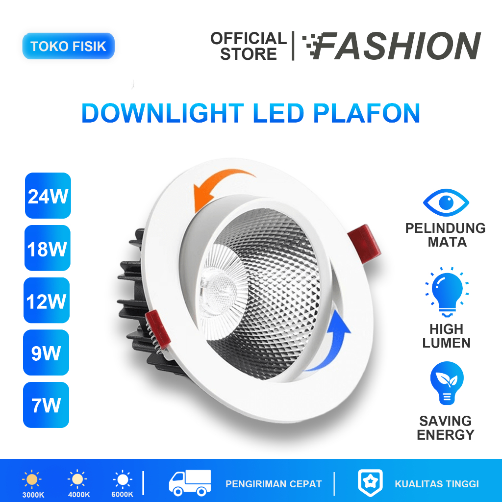 Jual Lampu Downlight LED Adjustable 7W 12W 3 Warna Sudut Adjustable 45 ...