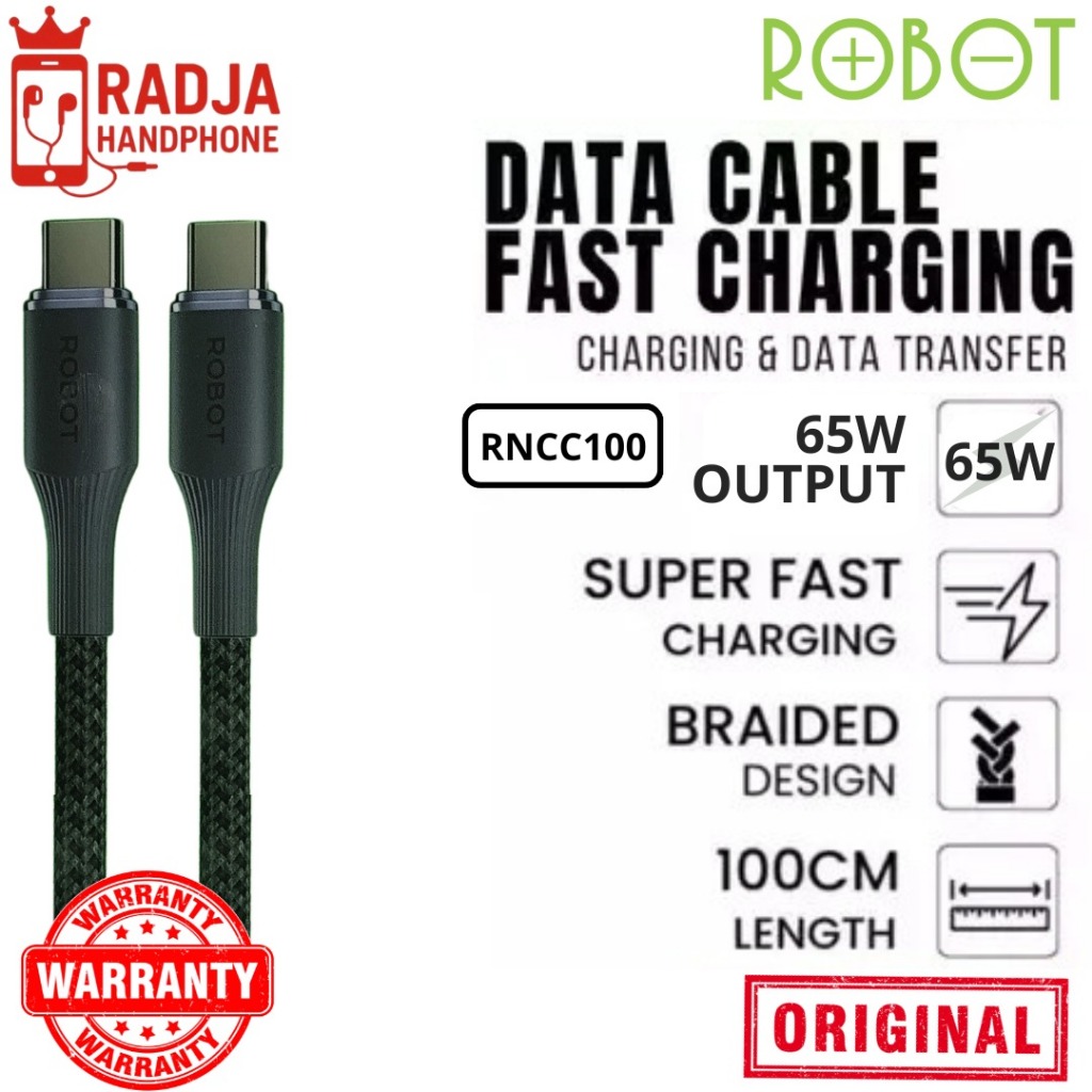 Jual ROBOT RNCC100 KABEL DATA TYPE C TO TYPEC FAST CHARGING 65W ...