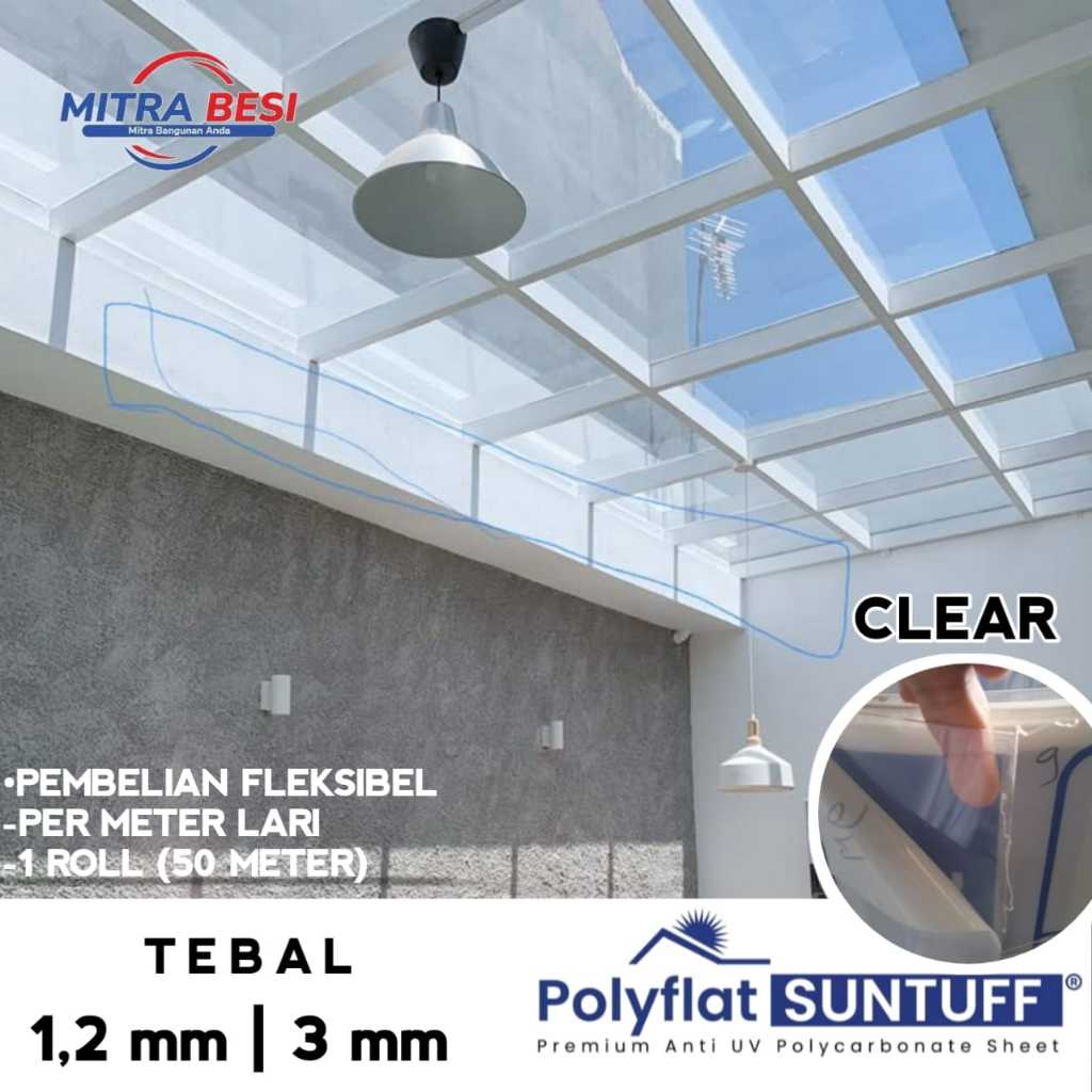 Jual Polycarbonate Atap Roof Polyflat Tebal 1.2mm Lebar 1.22 Meter Bisa ...