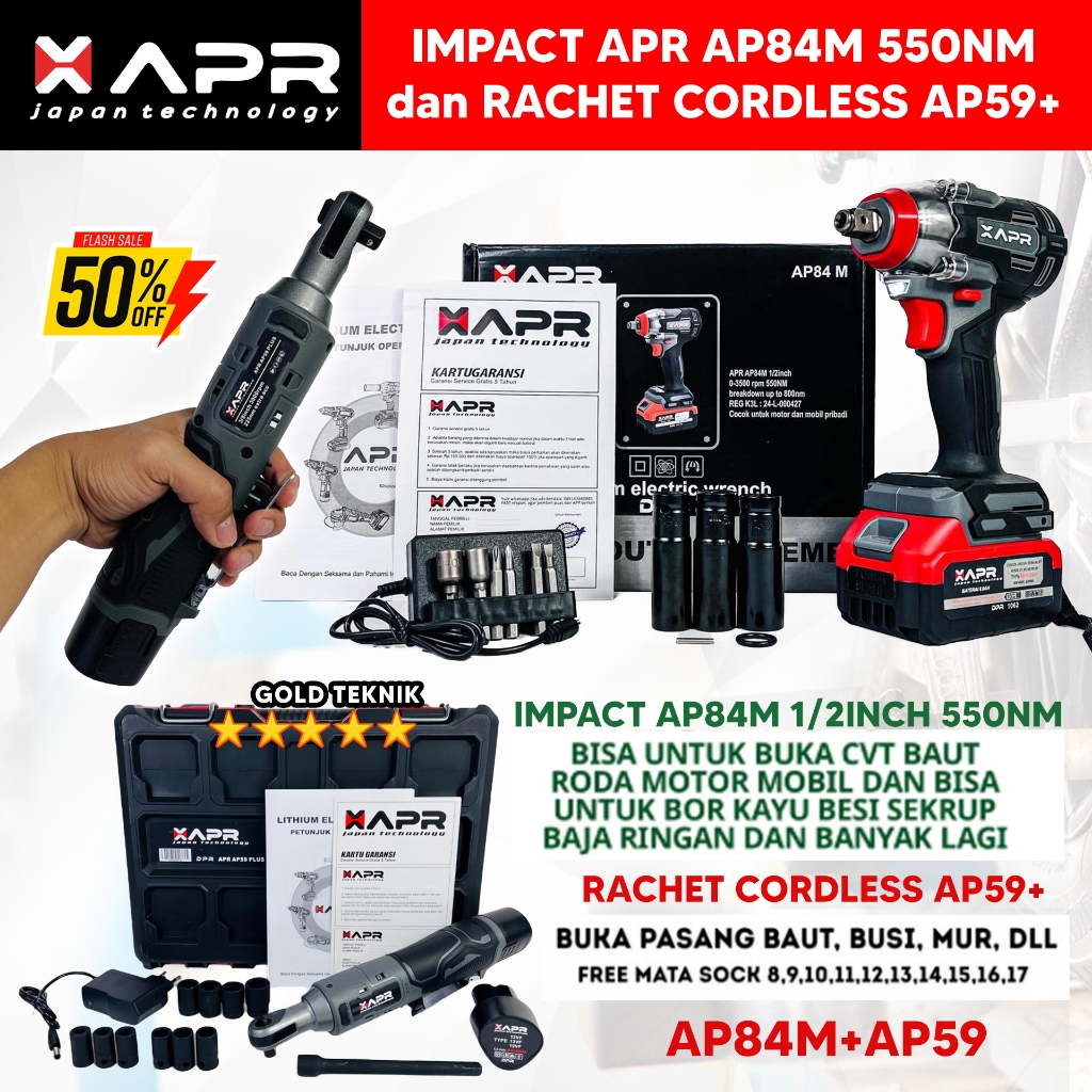 Jual APR Impact Rachet CORDLESS AP59PLUS ukuran 3/8inch 225NM untuk ...