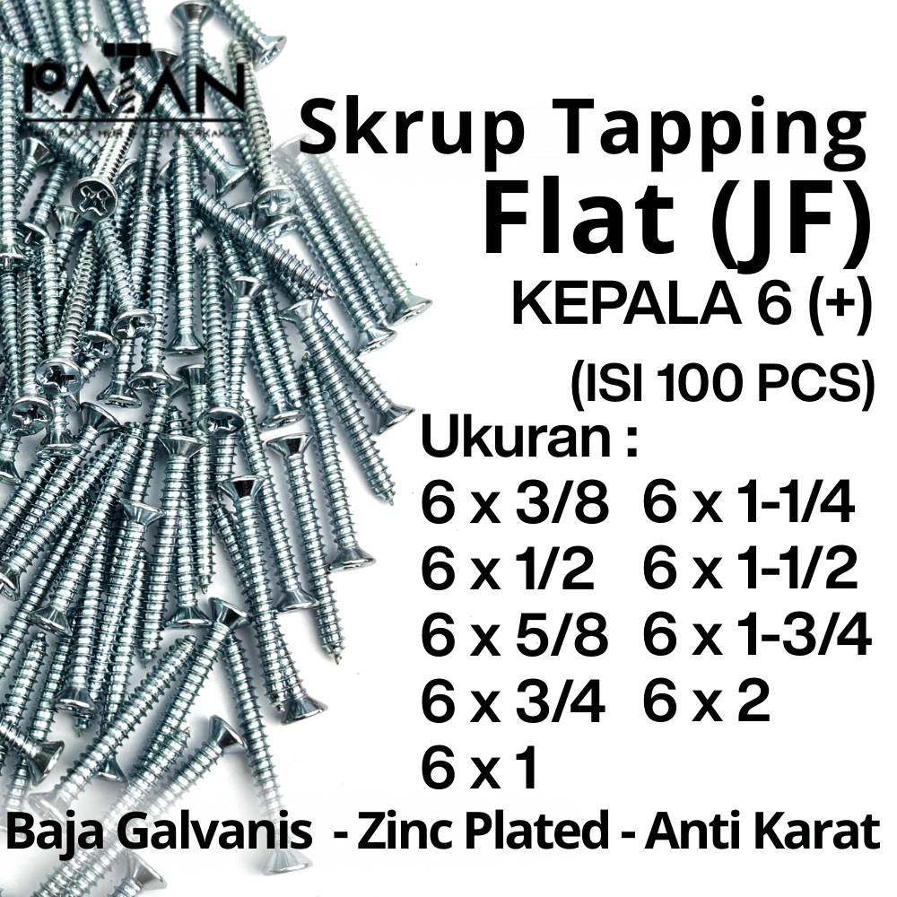Jual [ISI 100 PCS] Skrup Sekrup JF/FH 6 Tapping Screw Flat Head (kepala ...
