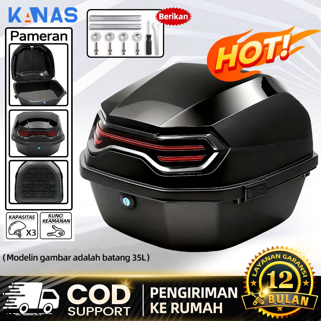 Pohac [READY STOCK]  Box Motor 35L box motor belakang ABS Dapat memuat tiga helm half-face motor box Cocok untuk Motor