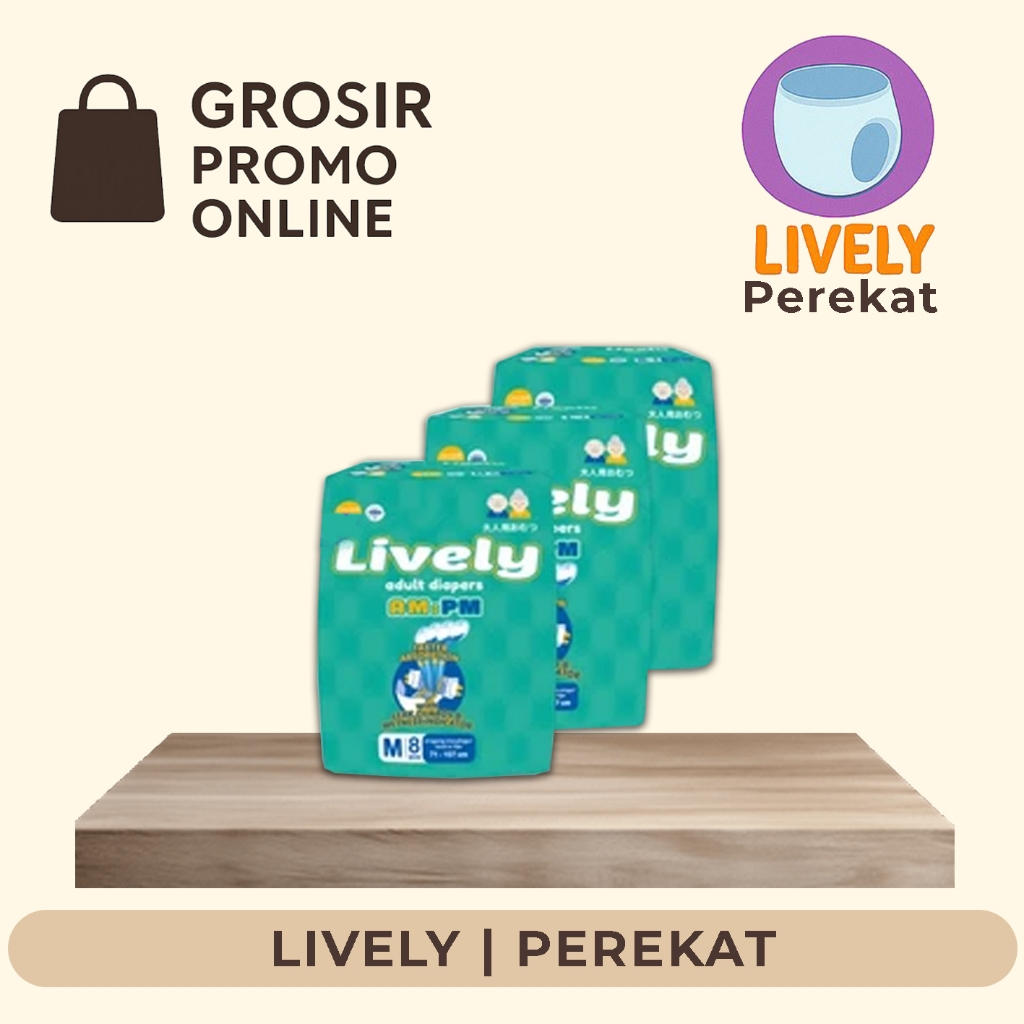 LIVELY Popok Dewasa Tipe Perekat Siang Malam M8 L7 XL6 - Adult Diapers Tape AM PM