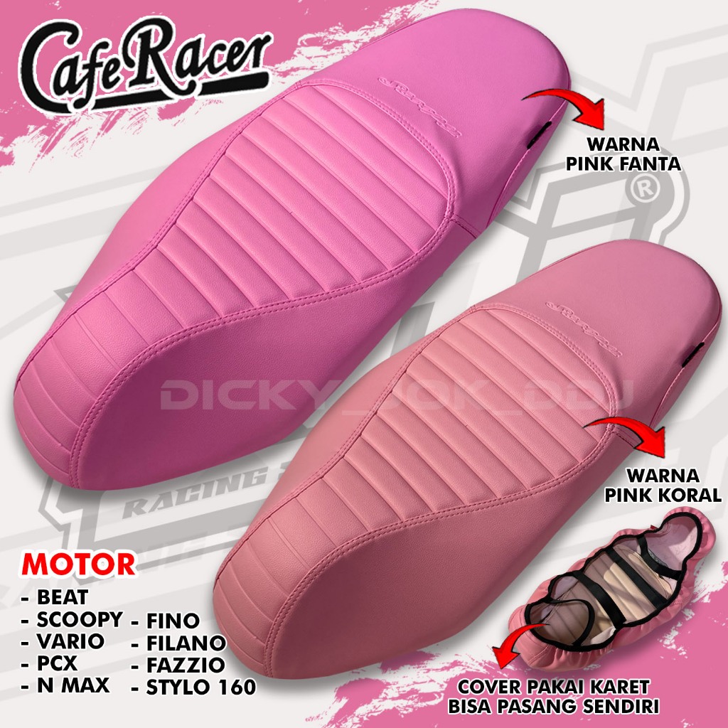 Cover Jok Motor Model Caferacer WARNA PINK Pakai Karet (TINGGAL PASANG) Pelindung Jok Motor Beat, Vario, Scoopy, Stylo, Nmax, Pcx, Fino, Filano, Fazzio