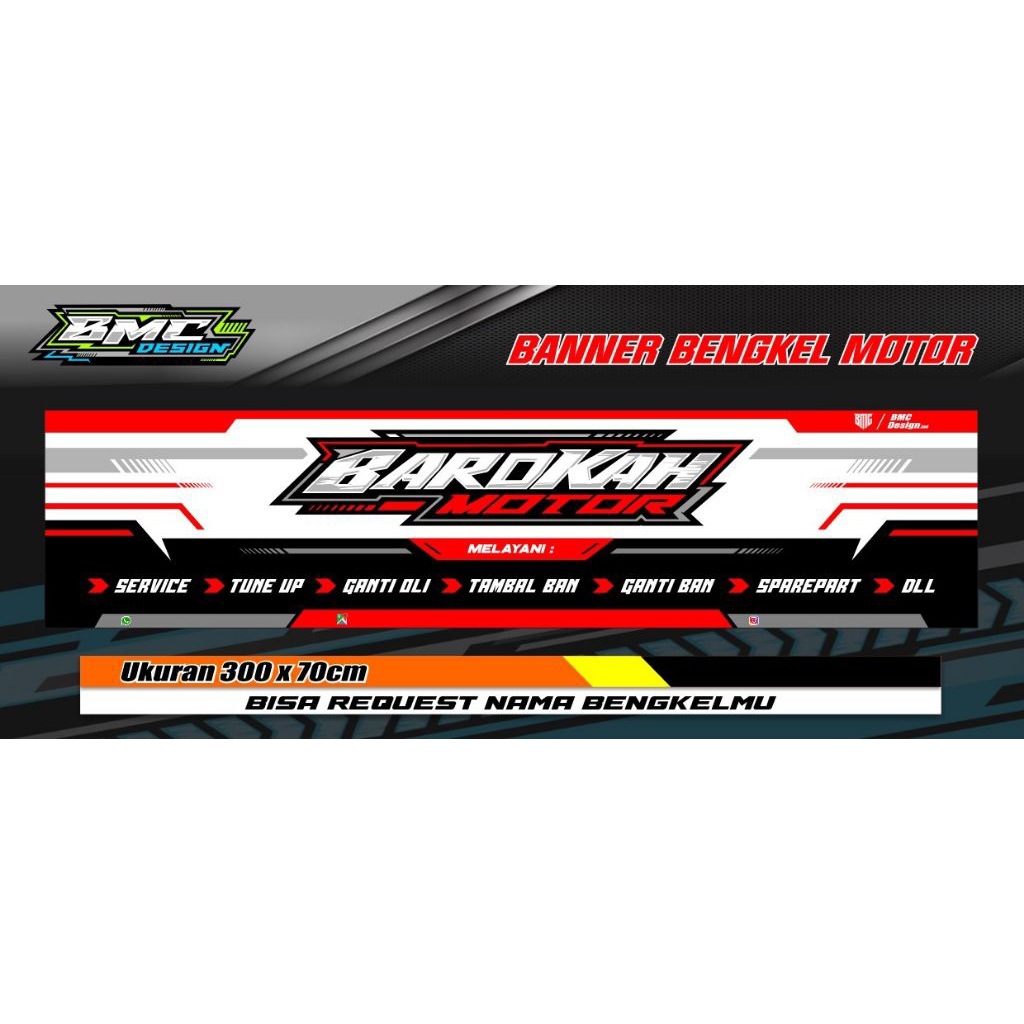 Jual BANNER SPANDUK BENGKEL MOTOR ukuran 300x70cm (Bisa Request Nama ...