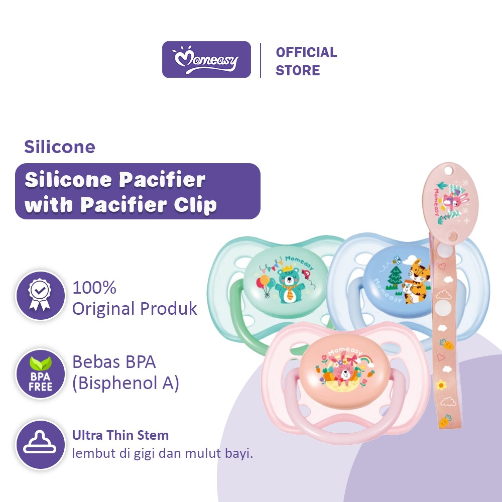 Jual MOMEASY Empeng Bayi Silicone Newborn Dengan Tutup Dan Tali Gantung ...