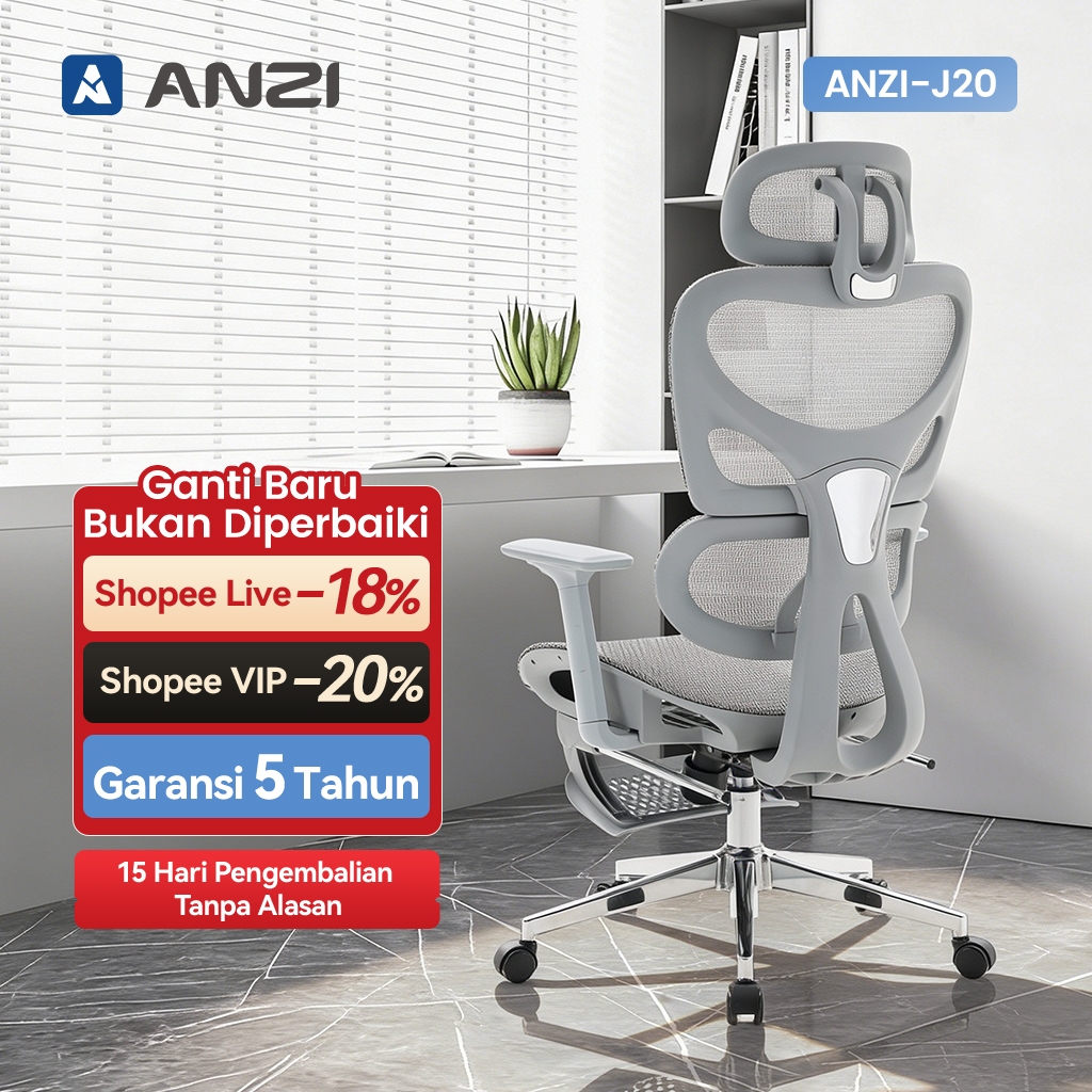 Jual ANZI J20 Kursi Kerja Ergonomis Premium Mesh dengan Sandaran Kepala ...