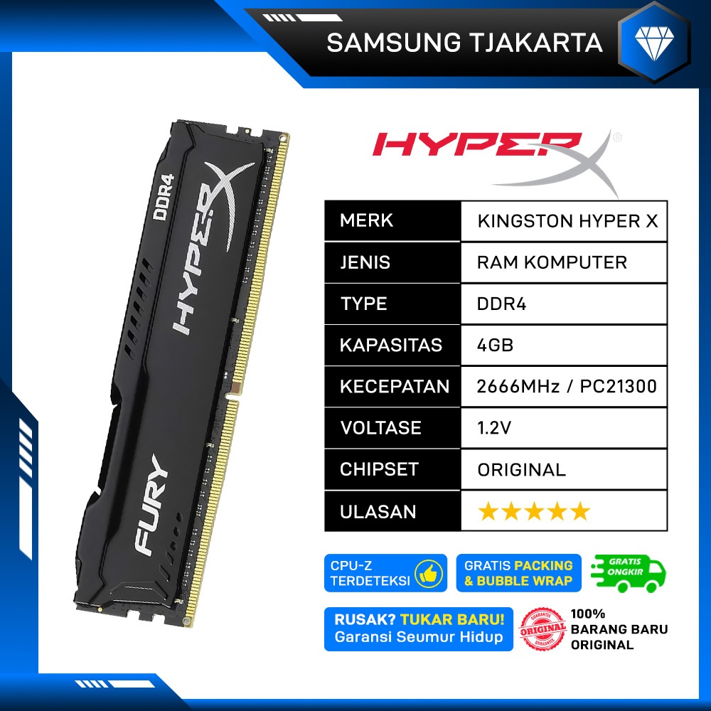 Jual RAM PC KINGSTON HYPERX FURY GAMING DDR4 4GB 2666MHz PC 21300 ORI ...