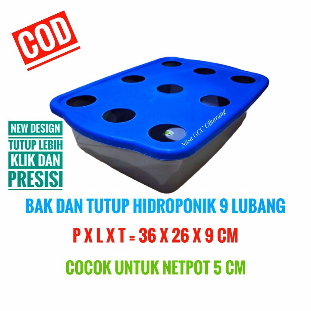 Paket Bak Hidroponik dan Tutup 9 Lubang Desain Baru - Media Tanam Hidroponik